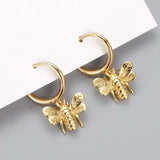 925 Silver Small Bee Insect Hoop Earrings Zircon Diamond Jewelry