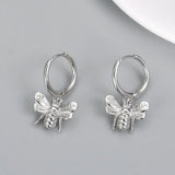 925 Silver Small Bee Insect Hoop Earrings Zircon Diamond Jewelry