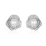 925 Silver Earrings Natural Pearl Studs Rose Zircon Jewelry