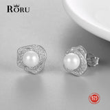 925 Silver Earrings Natural Pearl Studs Rose Zircon Jewelry