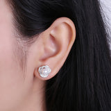 925 Silver Earrings Natural Pearl Studs Rose Zircon Jewelry