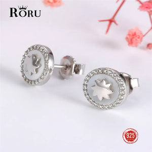 925 Silver CZ Shell Earrings Small Dazzling Women Jewelry