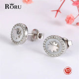 925 Silver CZ Shell Earrings Small Dazzling Women Jewelry