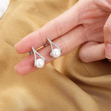 Shell Pearl & Zircon Triangle Shape Earrings