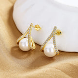 Shell Pearl & Zircon Triangle Shape Earrings