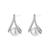 Shell Pearl & Zircon Triangle Shape Earrings