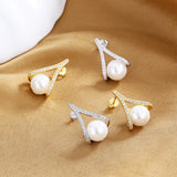 Shell Pearl & Zircon Triangle Shape Earrings
