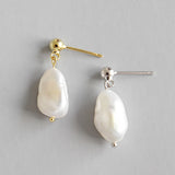 925 Silver Irregular Freshwater Pearl Stud Earrings for Women