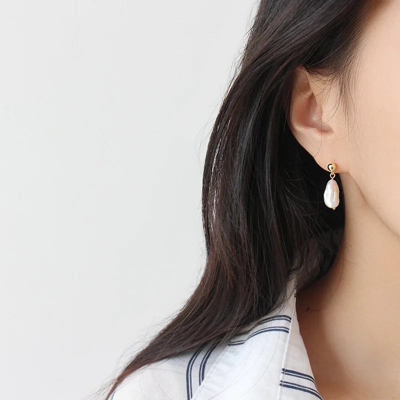925 Silver Irregular Freshwater Pearl Stud Earrings for Women
