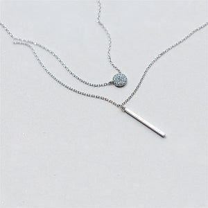 925 Silver Double Layer Geometric Pendant Necklace For Women