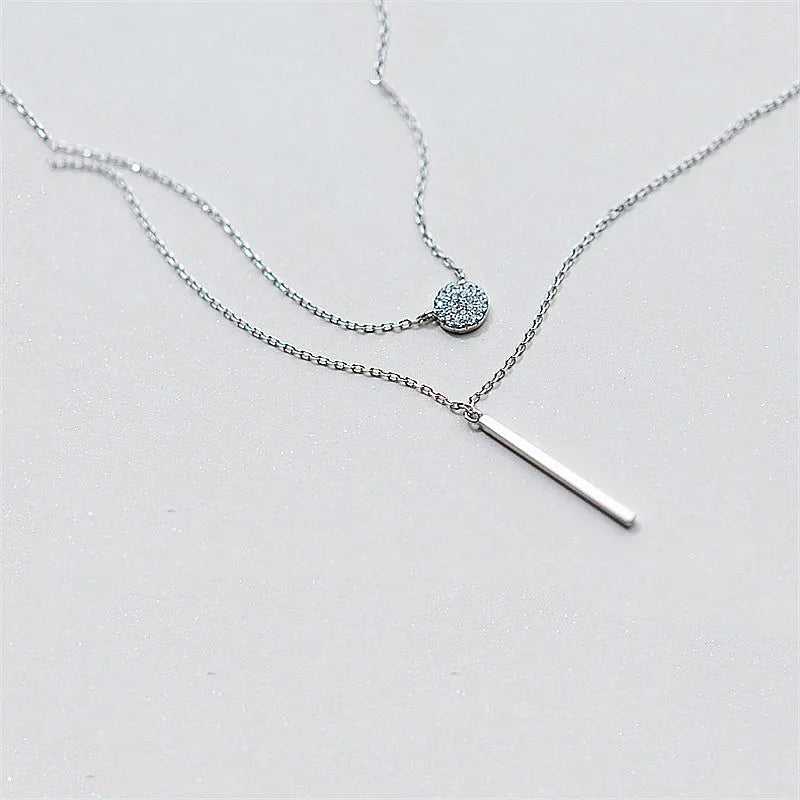 925 Silver Double Layer Pendant Necklace for Women