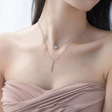 925 Silver Double Layer Geometric Pendant Necklace For Women