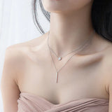 925 Silver Double Layer Geometric Pendant Necklace For Women
