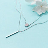 925 Silver Double Layer Geometric Pendant Necklace For Women