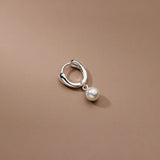 925 Silver Pearl Small Hoop Earrings Retro High-class Jewelry
