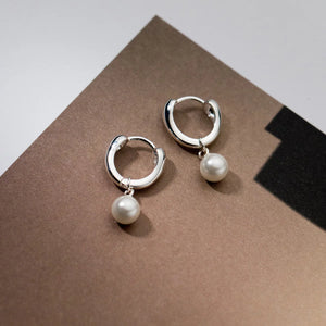 925 Silver Pearl Small Hoop Earrings Retro High-class Jewelry