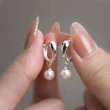 925 Silver Pearl Small Hoop Earrings Retro High-class Jewelry