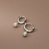 925 Silver Pearl Small Hoop Earrings Retro High-class Jewelry