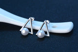 925 Silver Triangle Pearl Stud Earrings Wedding Jewelry