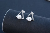 925 Silver Triangle Pearl Stud Earrings Wedding Jewelry