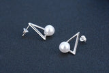 925 Silver Triangle Pearl Stud Earrings Wedding Jewelry