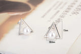 925 Silver Triangle Pearl Stud Earrings Wedding Jewelry