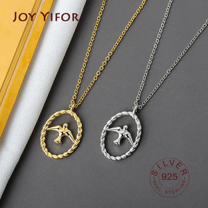 Real 925 Silver Bird Geometric Pendant Necklace Fine Jewelry