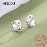 925 Silver Enamel Tulips Hoop Earrings Classic Fine Jewelry