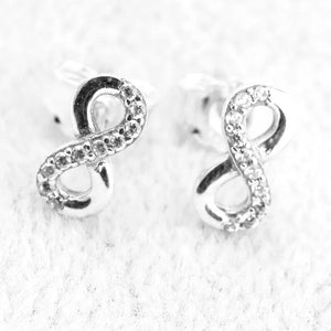 925 Silver Endless Love CZ Lucky Eight Stud Earrings