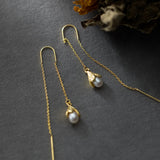 925 Sterling Silver Orchid & Pearl Drop Earrings Gold Threader