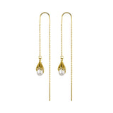 925 Sterling Silver Orchid & Pearl Drop Earrings Gold Threader