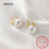 925 Silver European Shell Pearl Hoop Earrings Women Drop Party Accessory