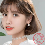 925 Silver European Shell Pearl Hoop Earrings Women Drop Party Accessory
