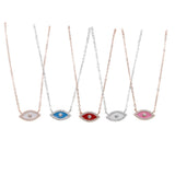 925 Silver Evil Eye Necklace CZ Crystal Pendant Enamel Red/Blue/Pink
