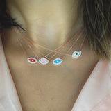 925 Silver Evil Eye Necklace CZ Crystal Pendant Enamel Red/Blue/Pink