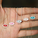 925 Silver Evil Eye Necklace CZ Crystal Pendant Enamel Red/Blue/Pink