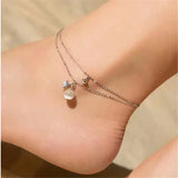 925 Silver Opal Moon & Star Anklet Double Layer Cross Chain Ankle Mod