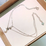 925 Silver Opal Moon & Star Anklet Double Layer Cross Chain Ankle Mod