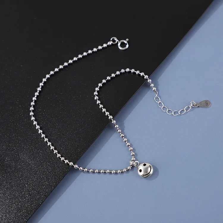 925 Silver Emoji Face Pendant Anklet for Women