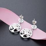 925 Silver Family Tree CZ Drop Earrings Women Dangle Jewelry Brincos
