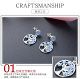 925 Silver Family Tree CZ Drop Earrings Women Dangle Jewelry Brincos
