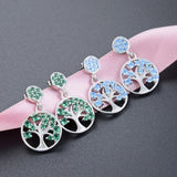 925 Silver Family Tree CZ Drop Earrings Women Dangle Jewelry Brincos