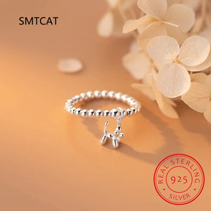925 Sterling Silver Balloon Dog Elastic Ring Wedding Party Jewelry