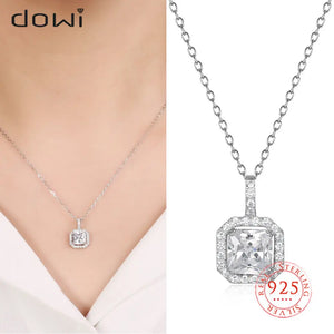 925 Silver Square Pendant Necklace Rhinestone CZ Gift