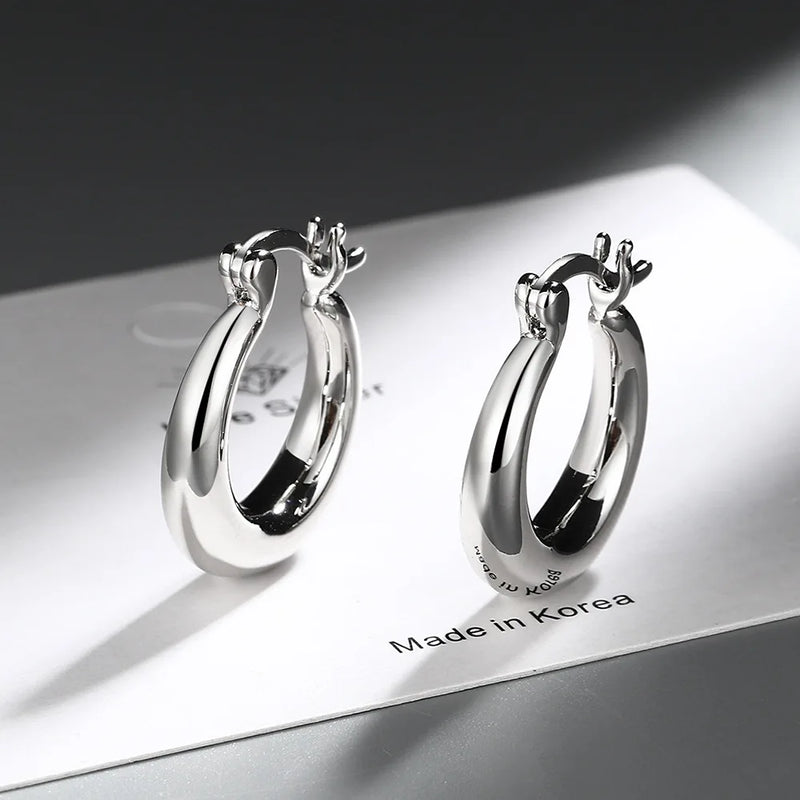 925 Sterling Silver Smooth Round Hoop Earrings for Women