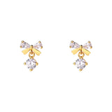 925 Silver Zircon Bow Stud Earrings Romantic Wedding Jewelry