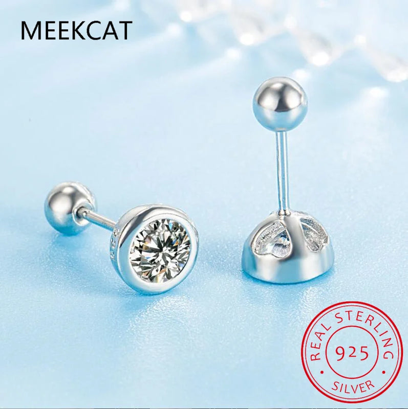 925 Silver CZ Beads Stud Earrings Wedding Jewelry