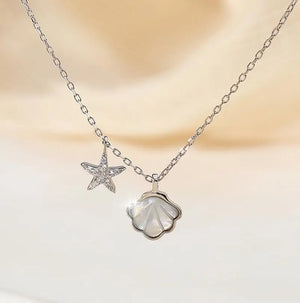 925 Silver Sea Star Shells Pendant Necklace For Women Wedding Birthday Present