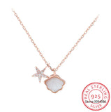 925 Silver Sea Star Shells Pendant Necklace For Women Wedding Birthday Present