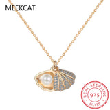 925 Silver Pearl Shell CZ Pendant Necklace For Women